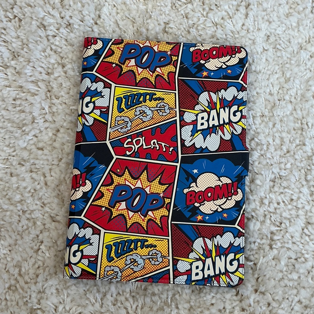 Comic Pop Art Tablet Cover with Bold Red, Blue, Yellow Graphics